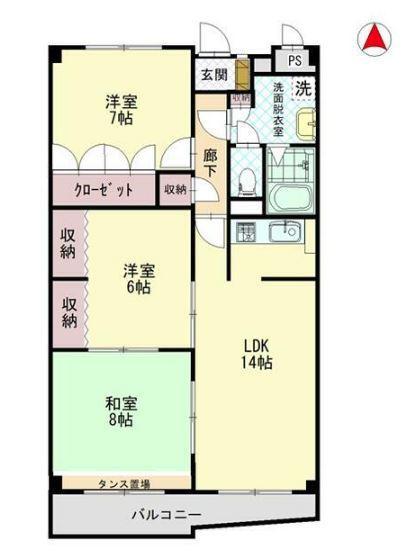 イトーピア高松南棟519(3LDK/5階)の間取り写真