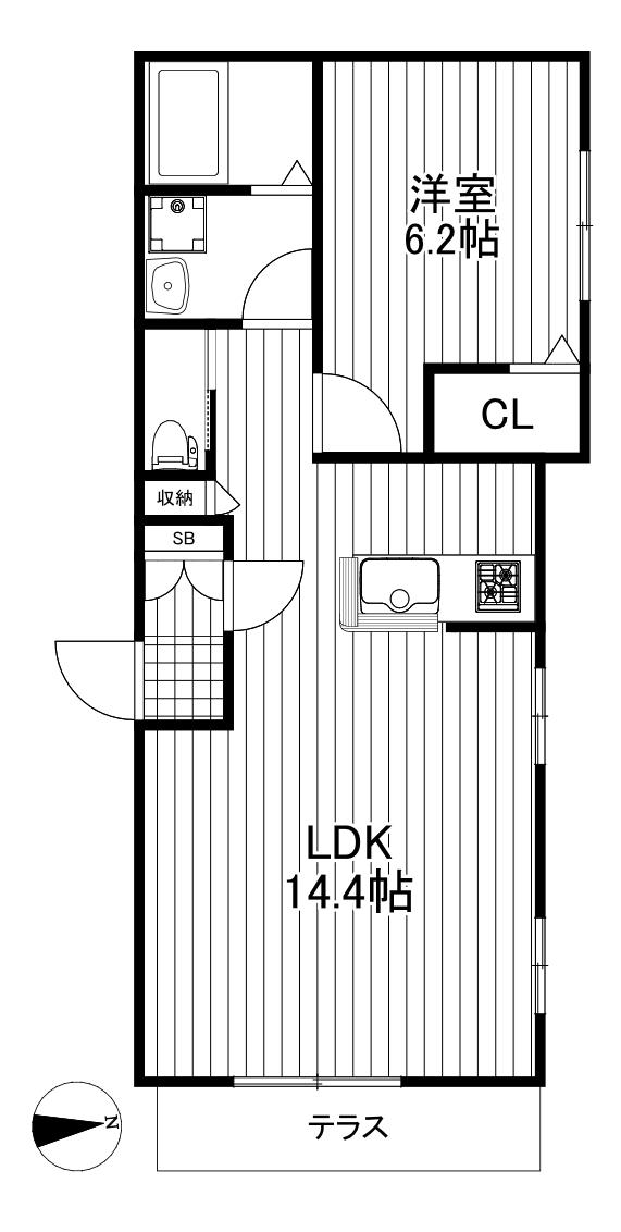 スクエア上馬(1LDK/1階)の間取り写真