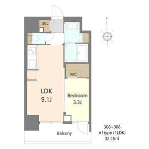 S-RESIDENCE松屋町ASENCE(1LDK/4階)の間取り写真