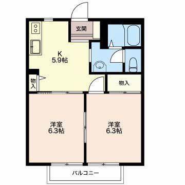 ルミエール777 C棟(2K/2階)の間取り写真