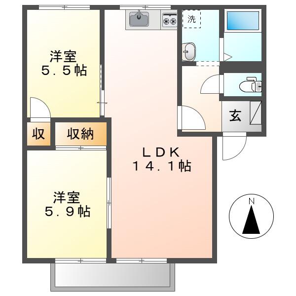 パークヒルズ西真磯(2LDK/1階)の間取り写真