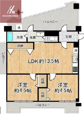 朝日プラザ今里第2(2LDK/11階)の間取り写真