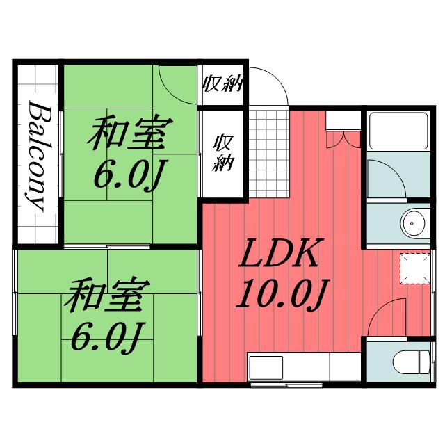 ＪＲ総武本線 横芝駅 徒歩20分 2階建 築37年(2LDK/2階)の間取り写真