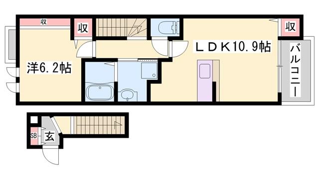 ココス・ガーデンII(1LDK/2階)の間取り写真
