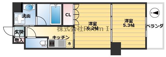 ビエラコート内久宝寺 旧ルクレ内久宝寺(2K/4階)の間取り写真