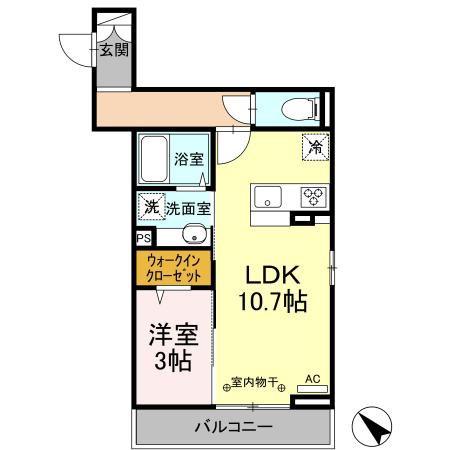 ソレール西久保(1LDK/1階)の間取り写真