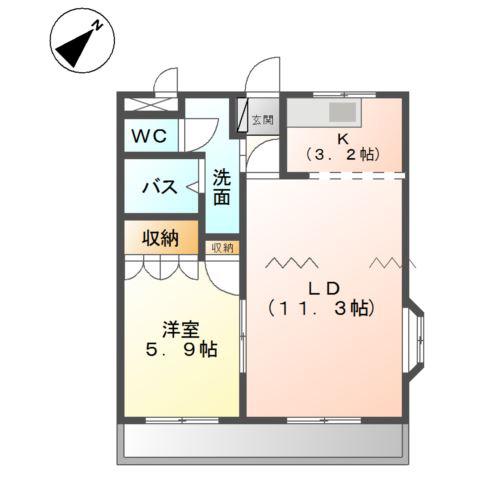 ビアン・フォンティーヌ(1LDK/2階)の間取り写真