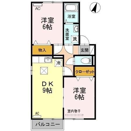 コンフォール古祖原(2DK/1階)の間取り写真