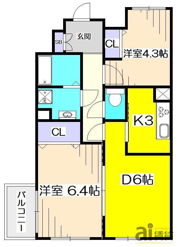 AIFORT.府中(2DK/1階)の間取り写真