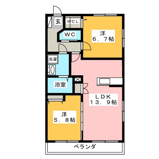 ルポール ヘーベル(2LDK/2階)の間取り写真