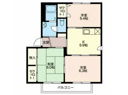 西上田ハイツII1(3K/2階)の間取り写真