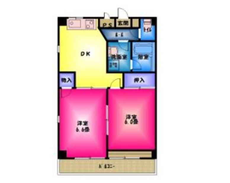 アビタシオン内田(2DK/1階)の間取り写真
