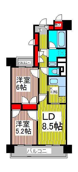 グランデュオ南街区(2LDK/2階)の間取り写真