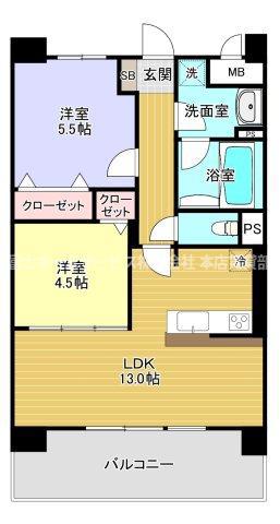 アトリエール堺寺地町(2LDK/10階)の間取り写真