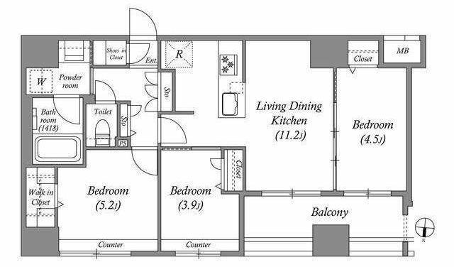 ACP RESIDENCE 中野新橋(3LDK/10階)の間取り写真