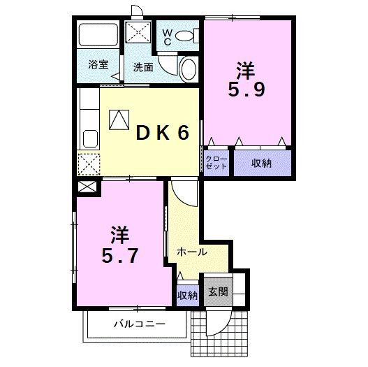 セレーノF(2DK/1階)の間取り写真