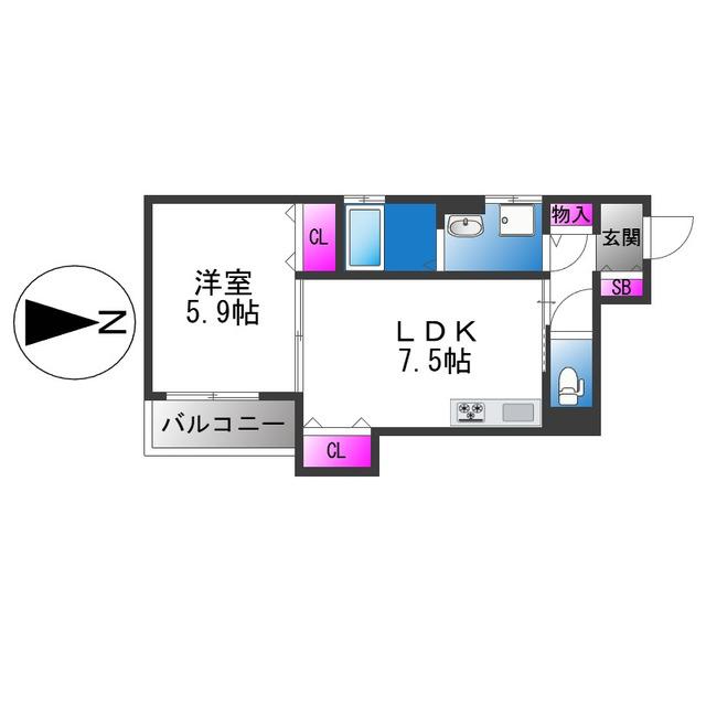 クリエオーレ照ヶ丘II(1LDK/2階)の間取り写真
