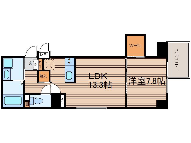 パウゼ堺筋(1LDK/2階)の間取り写真