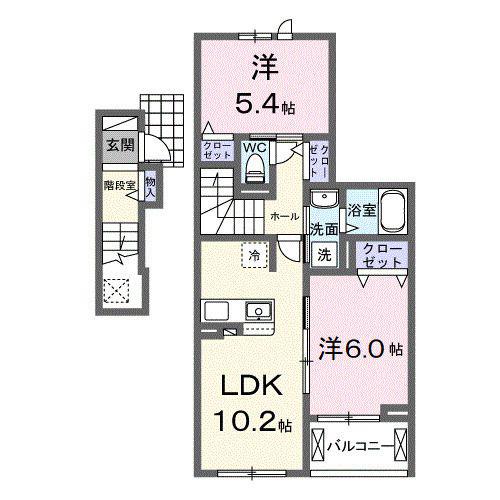 クレシェント(2LDK/2階)の間取り写真