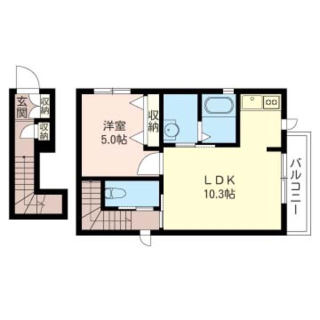ソレイユ(1LDK/2階)の間取り写真