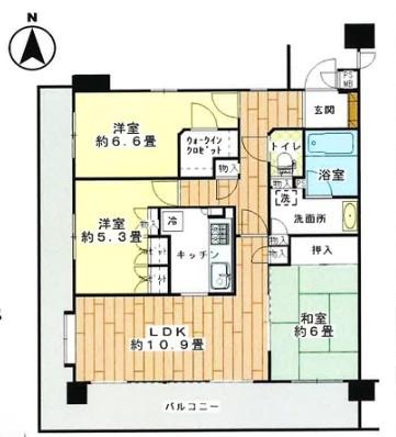 ライオンズプラザ平塚見附町(3LDK/8階)の間取り写真