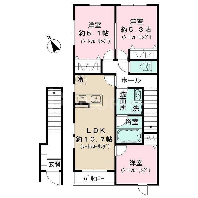 SUN OTTO HILLS B(3LDK/2階)の間取り写真