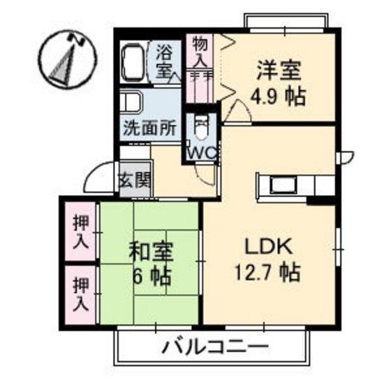 ILEXHEIM U棟(2LDK/2階)の間取り写真