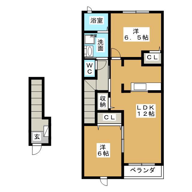オーブ・ベルB(2LDK/2階)の間取り写真