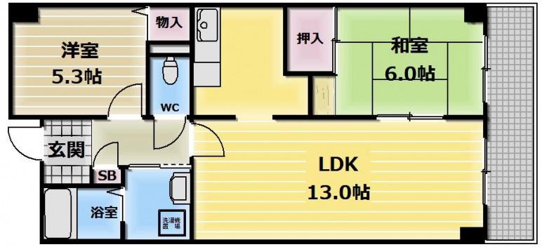 サンオークタツミ(2LDK/2階)の間取り写真
