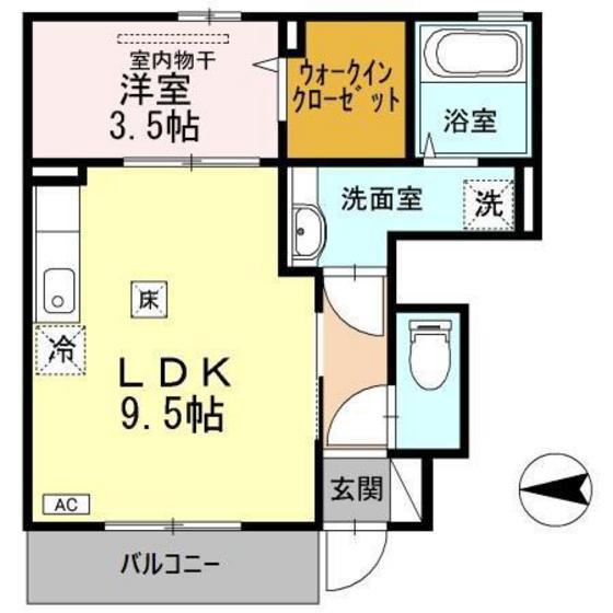 ウイングスクエア(1LDK/1階)の間取り写真