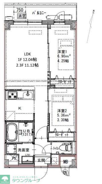 ジェノヴィア六町(2LDK/1階)の間取り写真