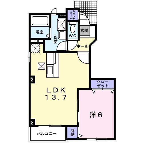 ＪＲ函館本線 深川駅 バス乗車時間：5分 最寄りバス停で下車 徒歩6分 2階建 築20年(1LDK/1階)の間取り写真