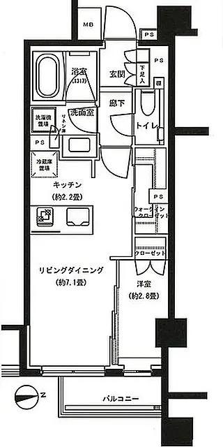 ブラントン神楽坂(1LDK/4階)の間取り写真