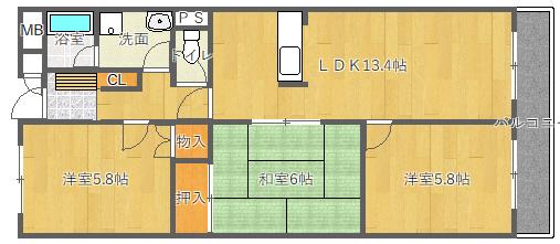 インペリアル南ヶ丘(3LDK/4階)の間取り写真