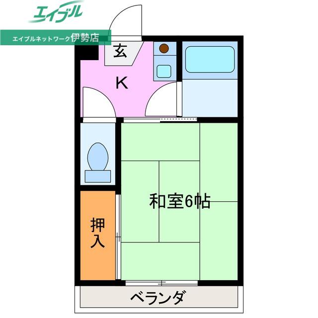 ジョイフル伊勢(1K/2階)の間取り写真