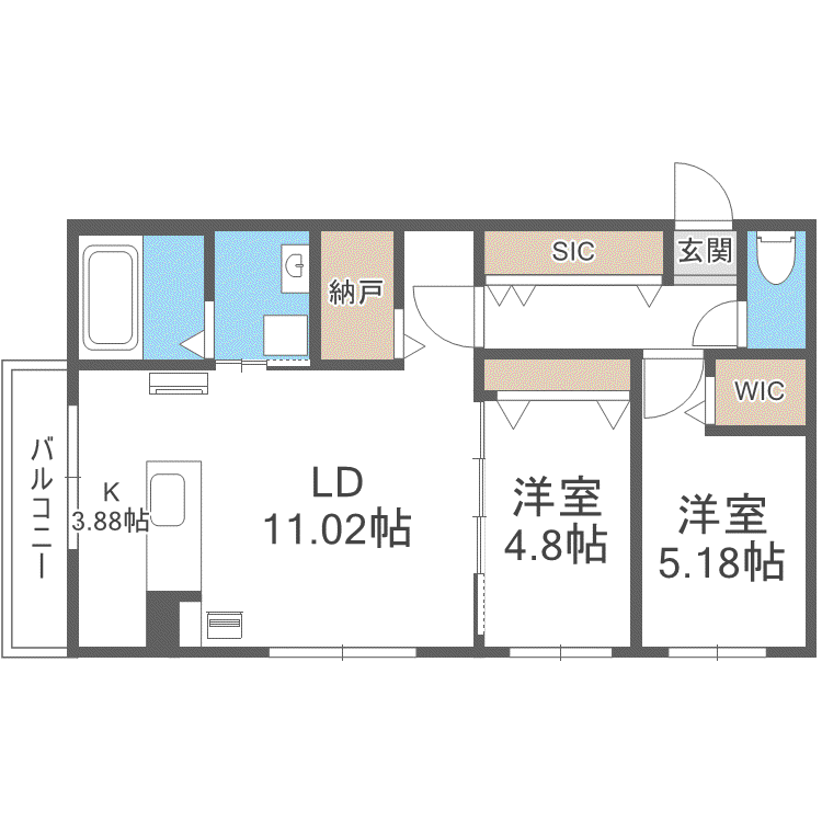 SーPRIME新札幌(2LDK/3階)の間取り写真