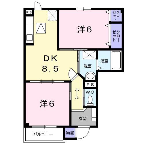 エアリーハウス(2DK/1階)の間取り写真