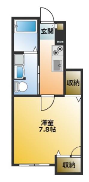 K S CREST GARDEN A(1K/1階)の間取り写真