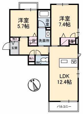 グランベレオ 光(2LDK/2階)の間取り写真