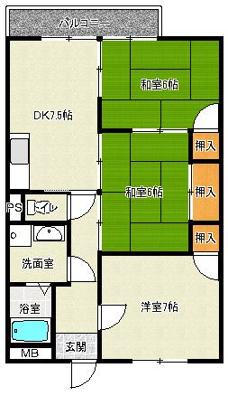 ハイツ入江(3DK/2階)の間取り写真