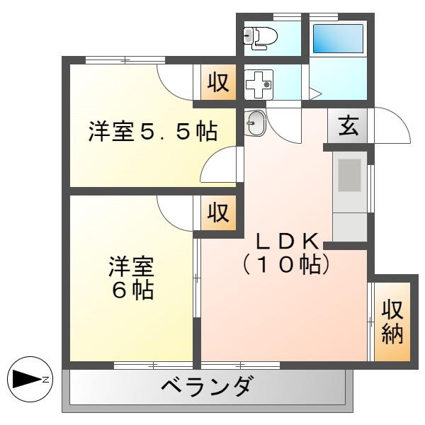 リブステージ岩崎(2LDK/2階)の間取り写真
