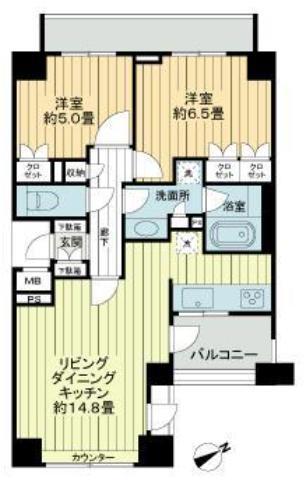 シティハウス調布ステーションコート(2LDK/4階)の間取り写真