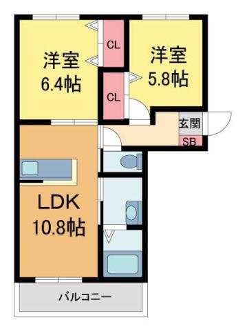 シャーメゾン口谷(2LDK/1階)の間取り写真