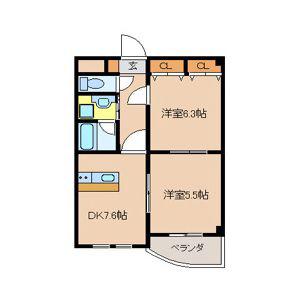 パピーガーデン(2DK/1階)の間取り写真