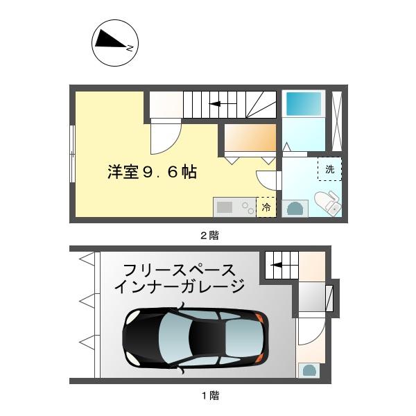 ガレージハウスK(ワンルーム/1階)の間取り写真