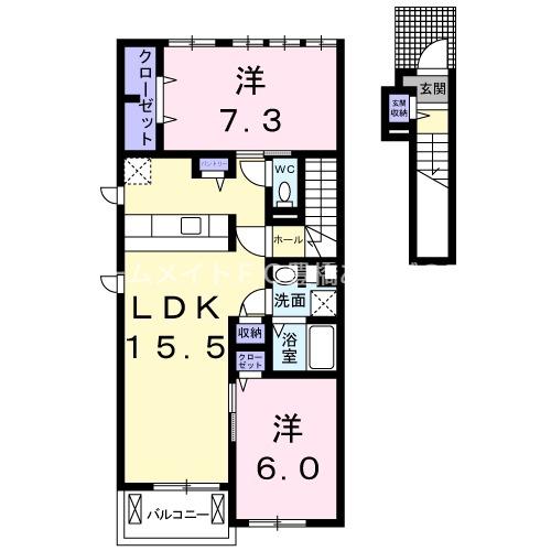 クレール カンパーニュ(2LDK/2階)の間取り写真