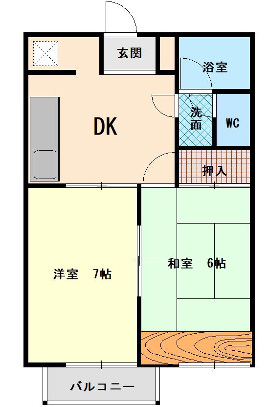 大央ハイツB棟(2DK/2階)の間取り写真
