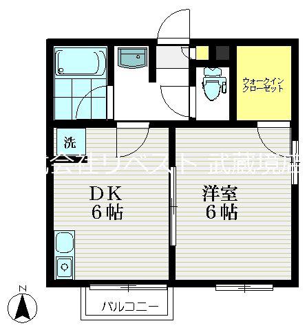 ハイム小金井1号棟(1DK/2階)の間取り写真