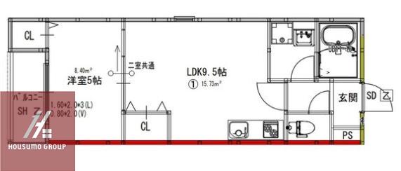 EIJU三津屋中(1LDK/1階)の間取り写真