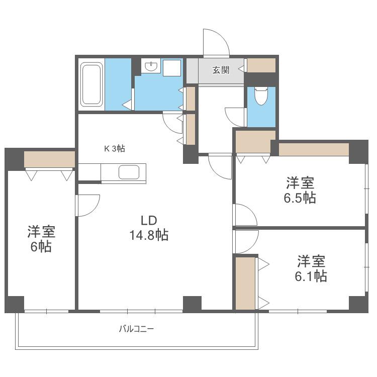 パレットハイツ平岸(3LDK/3階)の間取り写真